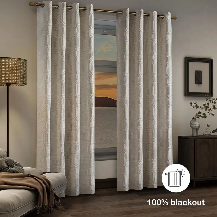 Cortinas Geométricas 100% Blackout Prateadas e Prateadas com Efeito Prata, 52 Polegadas de Largura, 96 Polegadas de Comprimento, 2 Painéis, Isolamento Térmico, Redução de Ruído, Anti-R
