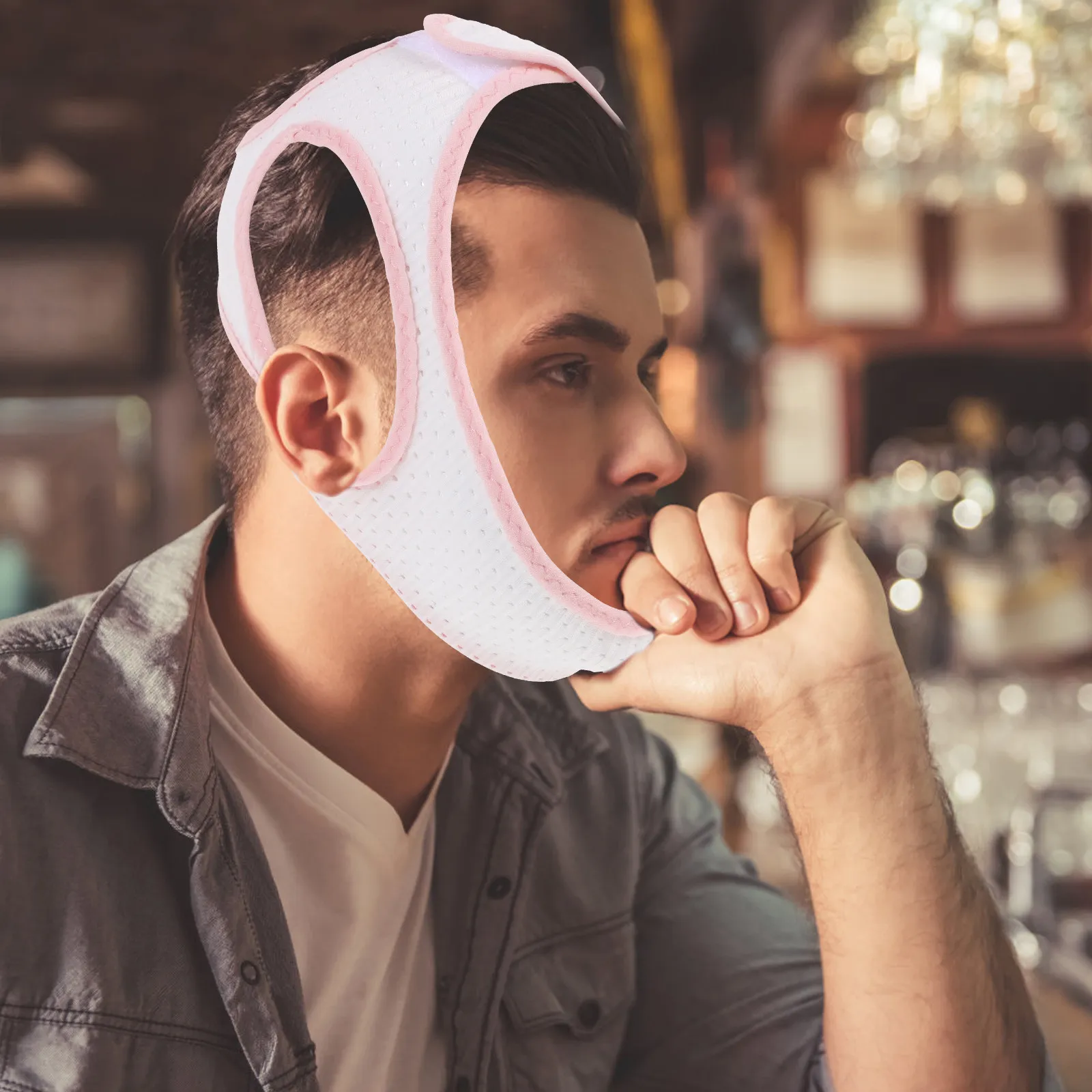 

Ремешок от храпа для подбородка: дышащий сетчатый материал, удобный, регулируемый, решение для комфортного сна