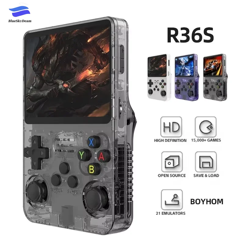 R36s retro handheld console de videogame sistema linux 3.5 Polegada tela ips portátil bolso player vídeo 128gb jogos menino presente