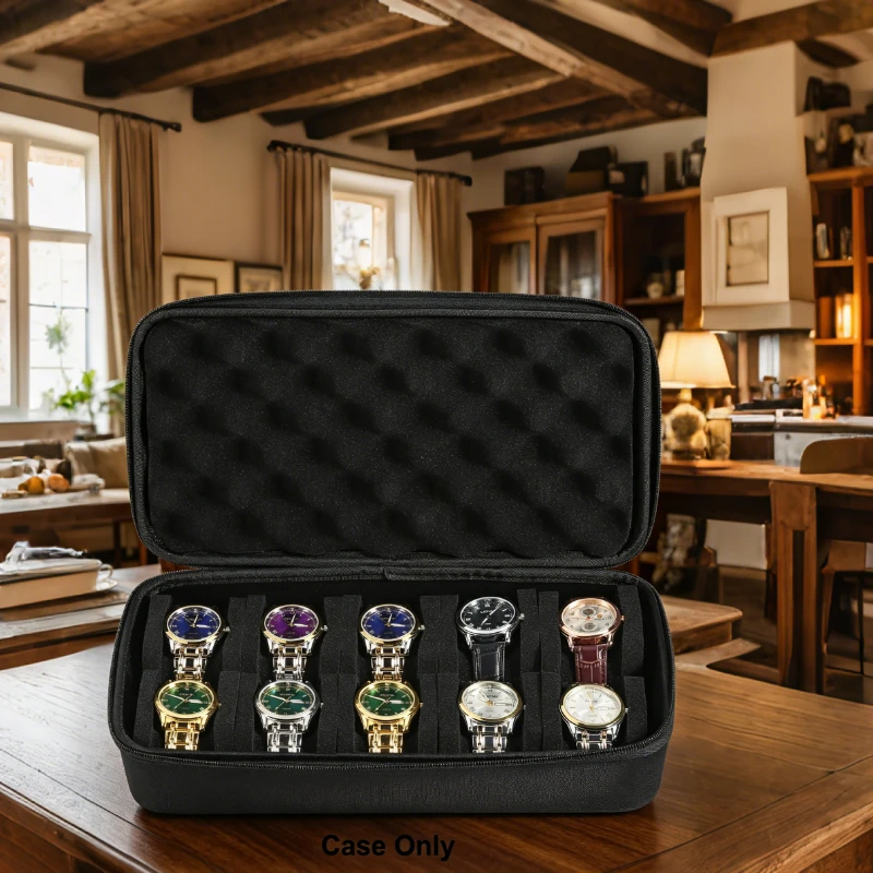 A Storage Box for 10 Watches, Perfect for Carrying And Displaying, Featuring a Hard Shell And Zipper,Excellent Gift Option
