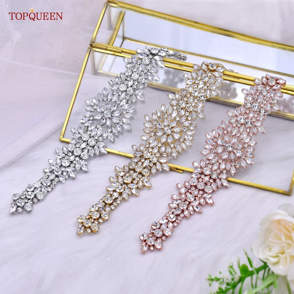 TOPQUEEN-Apliques de diamantes de imitación hechos a mano para novia y mujer, cinturón para coser, bolso de vestir, accesorios de decoración, gran oferta, S319