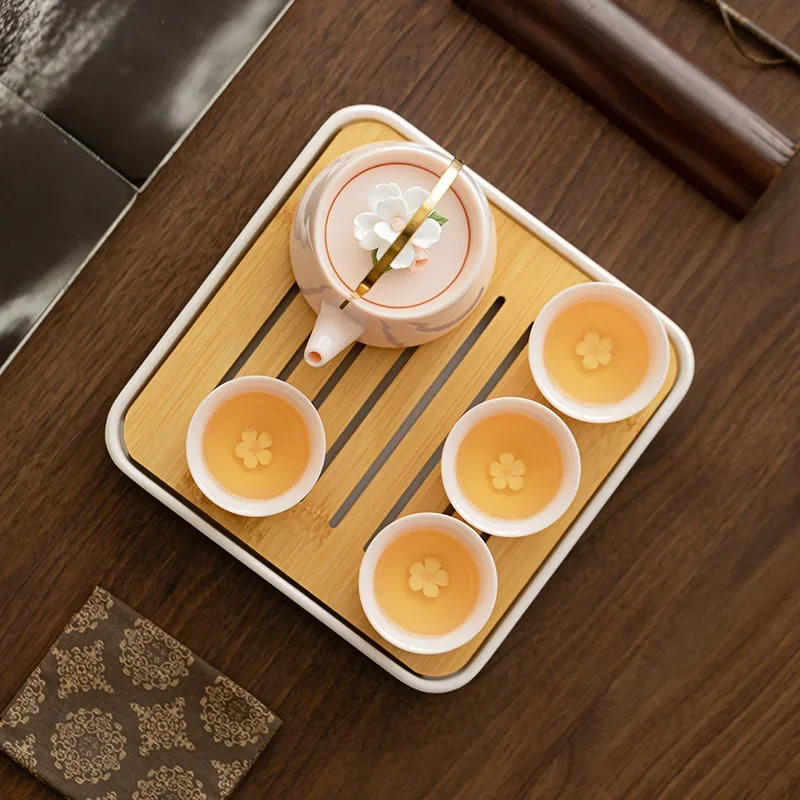 Chinese Designer Gift Tools Pink Portable Travel Tea Set One Pot Four Cups Outdoor Ceramic Kung Fu Teapot Tea Cup Corporate Gift