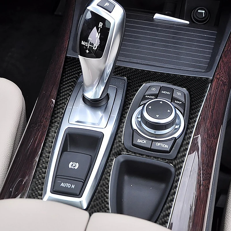 Car Styling Center Console Gear Shift Frame Decoration Cover Trim For BMW X5 E70 X6 E71 Carbon Fiber Interior Accessories