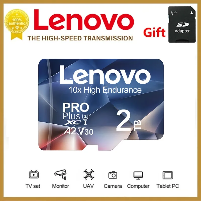 Lenovo 2TB Micro Tf Card 128GB Memory Card Class10 U3 Card C10 High Speed SD/TF Flash Memory Card 256GB For Phone Speaker Camera