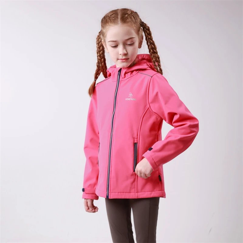 Children Outdoor Hardshell Fleece Functional Waterproof Windbreaker Hooded Girls Spring Sports Hiking Coat Teenagers Kids Jacket