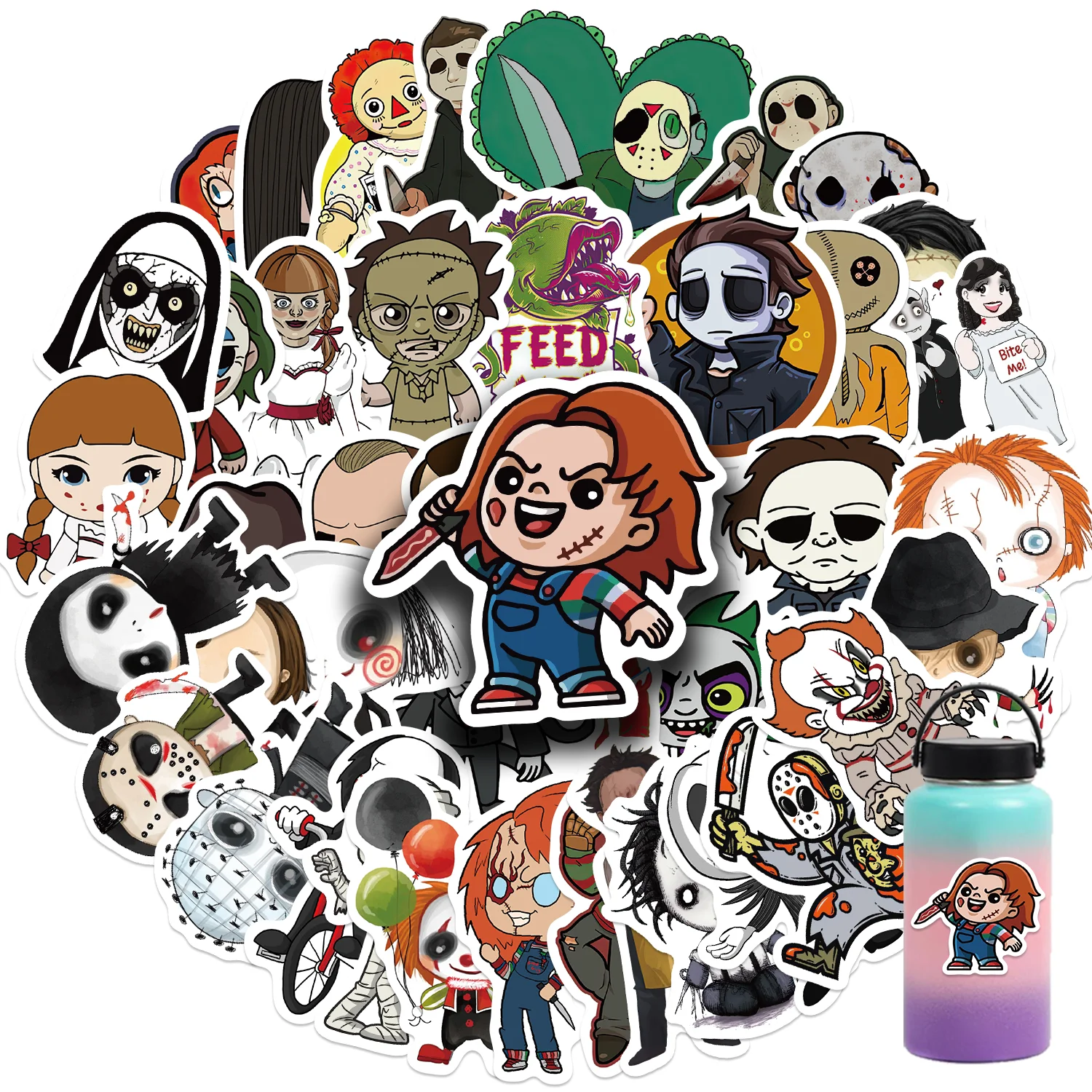 

50PCS Funny Mix Horror Movie Character Annabelle Scrapbook Stickers Luggage Skateboard Graffiti Decal Classic Toys