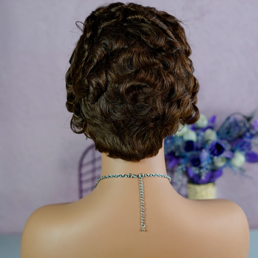 Perruque brésilienne Remy coupe Pixie sans colle pour femme, cheveux crépus bouclés, coupe courte Pixie, afro, perruque Lace Frmetals, cheveux humains, brun foncé, 13x4