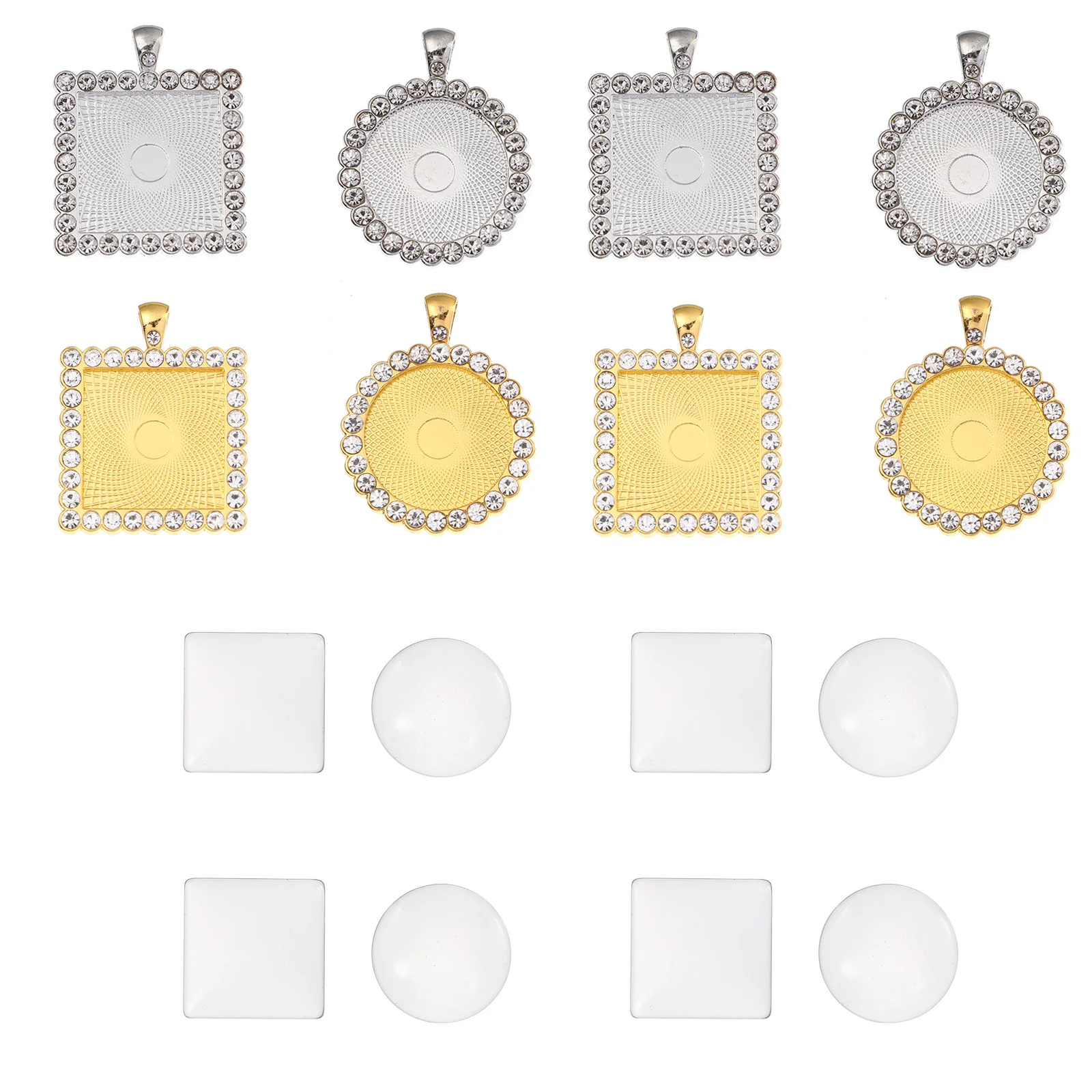

40Pcs Alloy Earring Setting Trays Square Round DIY Bezel Bases Cabochons Jewelry Making Accessories for Charm Earrings