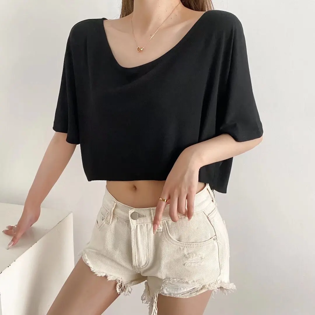 تي شيرت نسائي قصير الأكمام فضفاض ورقيق لرقص الشارع والهيب هوب والجاز، يكشف البطن ويحمي من الشمس، مناسب للصيف بأسلوب الشارع #4
