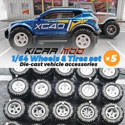 1/64 All terrain Wheels with Detachable Rubber Tires Model L for Model Cars Refiting Parts for Hotwheels (5 Sets)