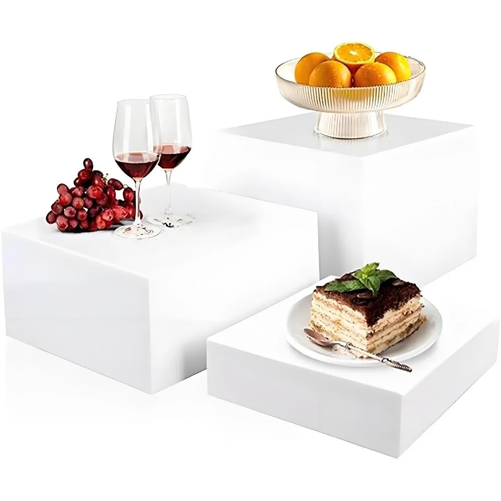 3/6pcs/set New Acrylic Storage Box Square White Buffet Riser Space Saving Five-Sided Display Stand Dessert Cake Box