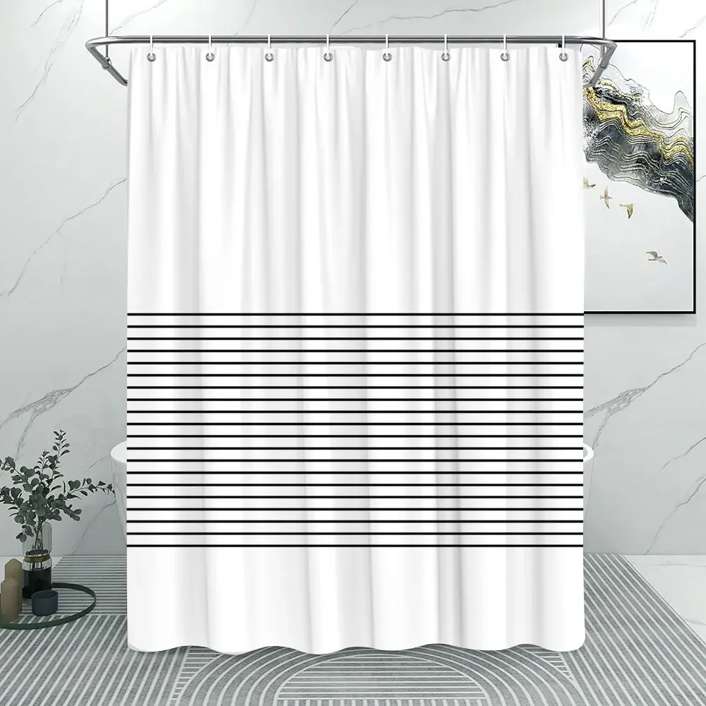 Abstract Line Minimalist Shower Curtain Washable Cloth Bath Curtain Fabric Rustic Striped Baths Curtain Farmhouse Bathroom Decor