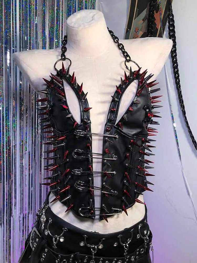 

Eco Studded Rivet E-Girls Emo Goth DIY Punk Rock Hand Made Kawaii Gothic Tank Harajuku Pin Y2K TOPS 90s 2025 Grunge Street Wear