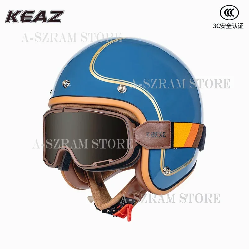 

KEAZ Retro Style Motorcycle Helmet 3/4 Helmet Light Universal for All Seasons 3C Paired with Bubble Mirrors Capacete Casco