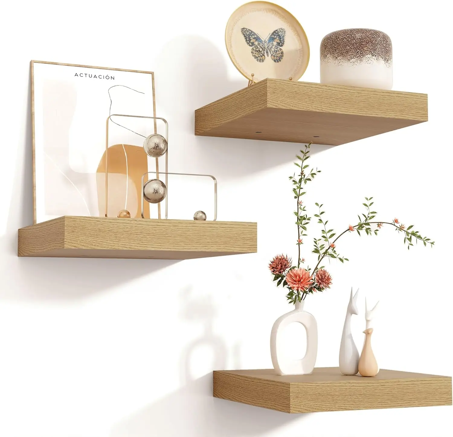 

Square Floating Shelves for Wall 8"W x 8"D x 1.2"H, Small Engineered Wood Wall Shelves with Invisible Brackets for Livi