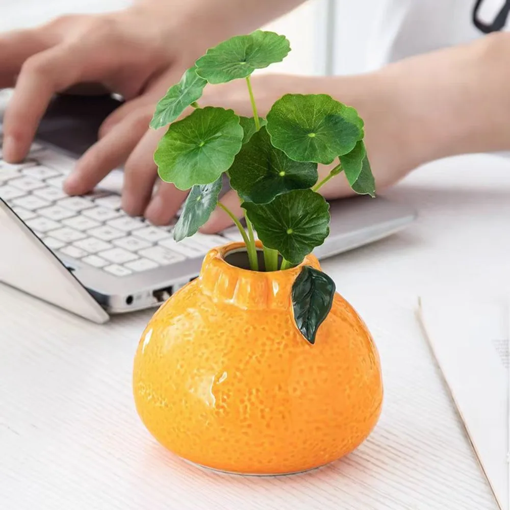 Orange Shape Hydroponic Vase Ceramic Decorative Flower Arrangement Small Vase Multifunction Ins Style Orange Vase