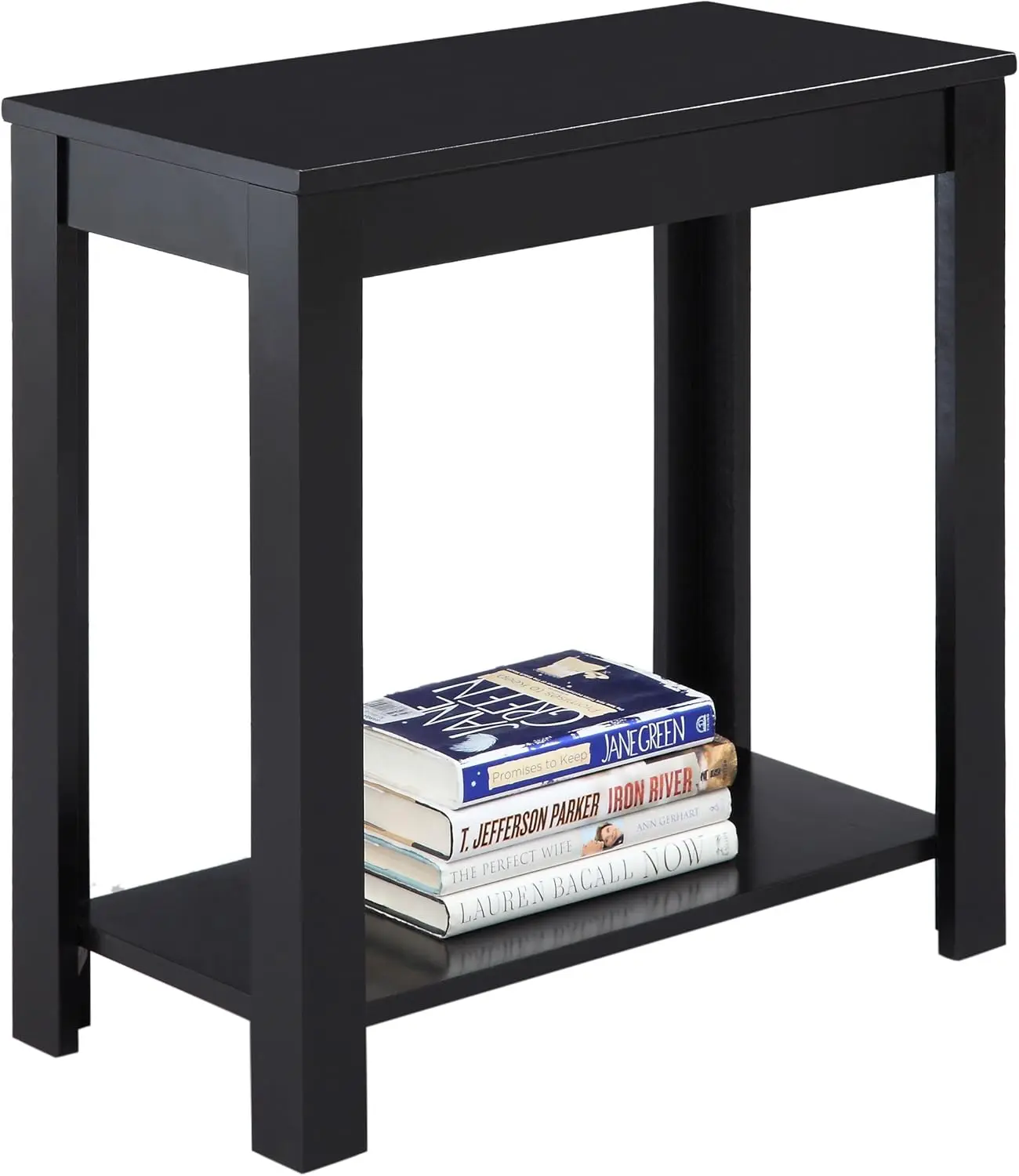 Contemporary Chairside Table with Open Bottom Shelf 1Pc Side Table,Flat Table Top Solid Wood Wooden,black/Charcoal grey