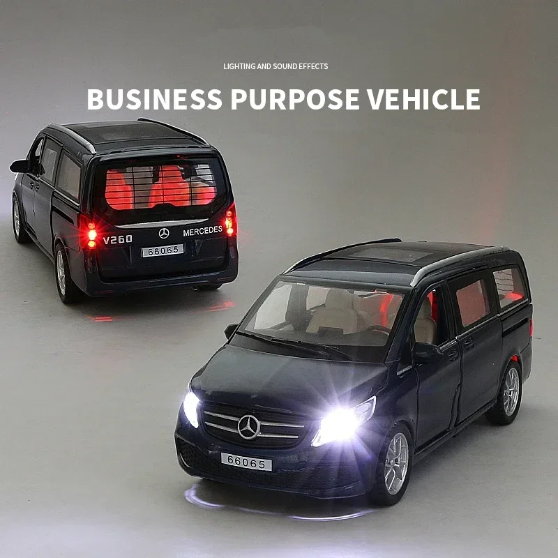 1:32 V260 Diecast Business MPV liga modelo de carro som luz puxar para trás carro simulação menino brinquedo decoração