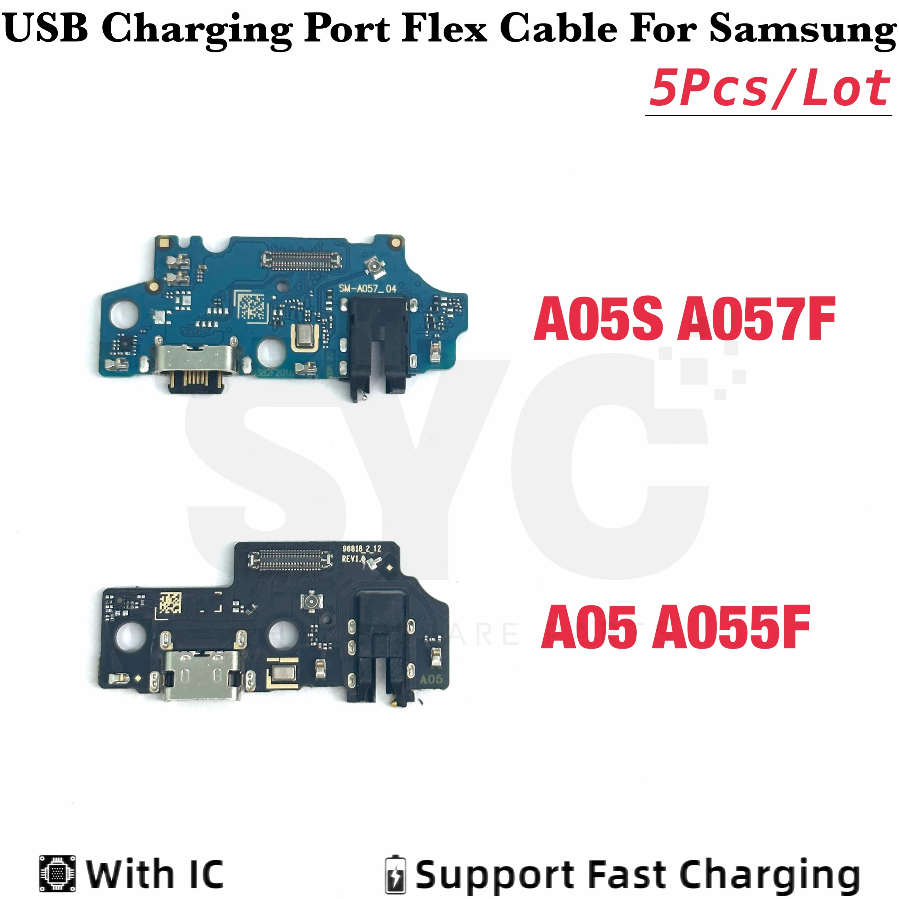 サムスンa05, a055f, a05s用のUSB充電ポート,フレックスケーブル付き,交換部品,高品質,5ピース/ロット