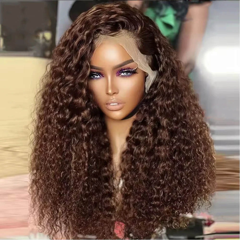 

Chocolate Brown Curly Human Hair Wigs 13x4 Lace Frontal Wigs Human Hair 4x4 HD Lace Human Hair Wigs For Women