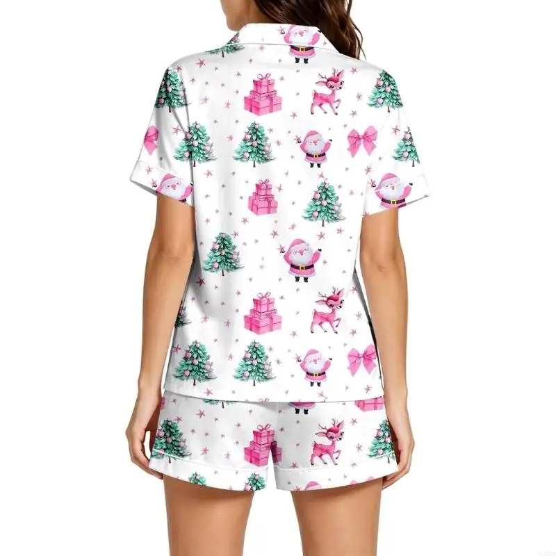 Women's pajama set button-down pajama set collared top paired with shorts adorable loungewear set 6XDA