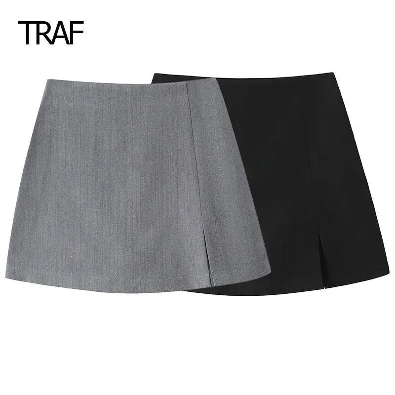 

TRAF High Waist Side Slit Short Skirt Women's Skirt Short Summer 2024 Mini Short Skirt Korean Style Skirts Fashion Casual Shorts