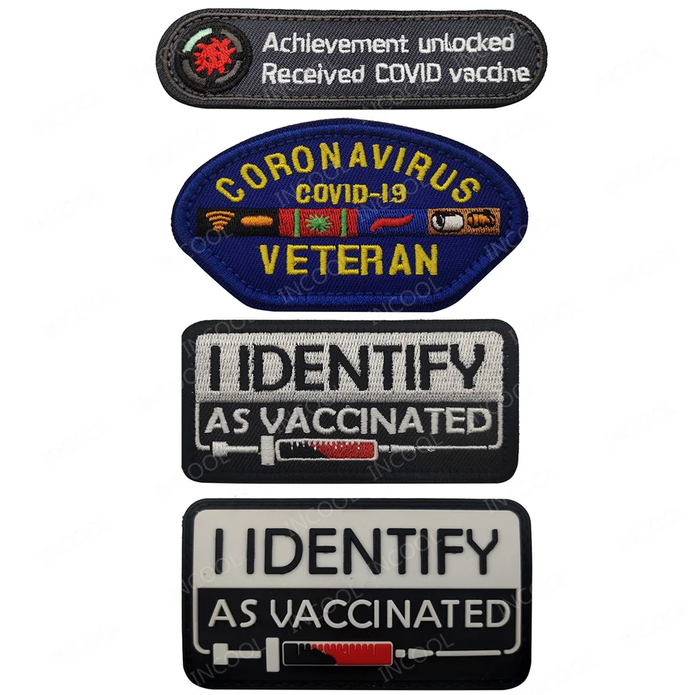 I Identify As Vaccinated Embroidered Patch Appliqued PVC Rubber Luminous Chevron Strip Patches For Clothing Backpack