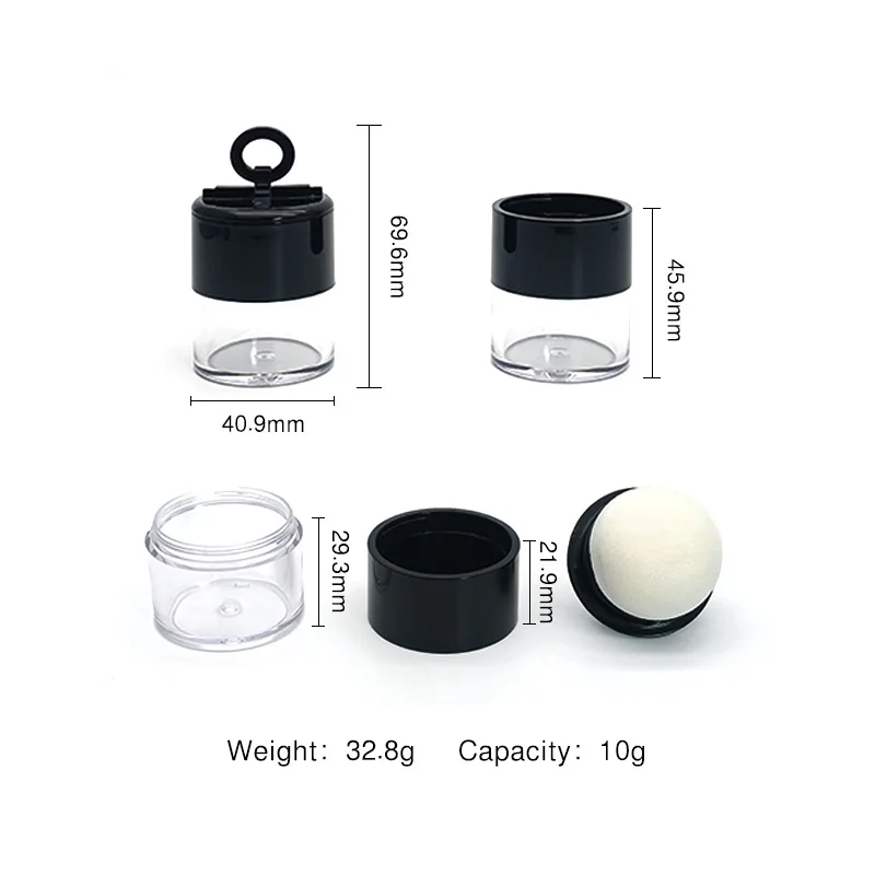 10g Plastic Empty Face Loose Powder Case Makeup Blusher Jar Travel Cosmetic Container With Sifter Puff And Black Lid
