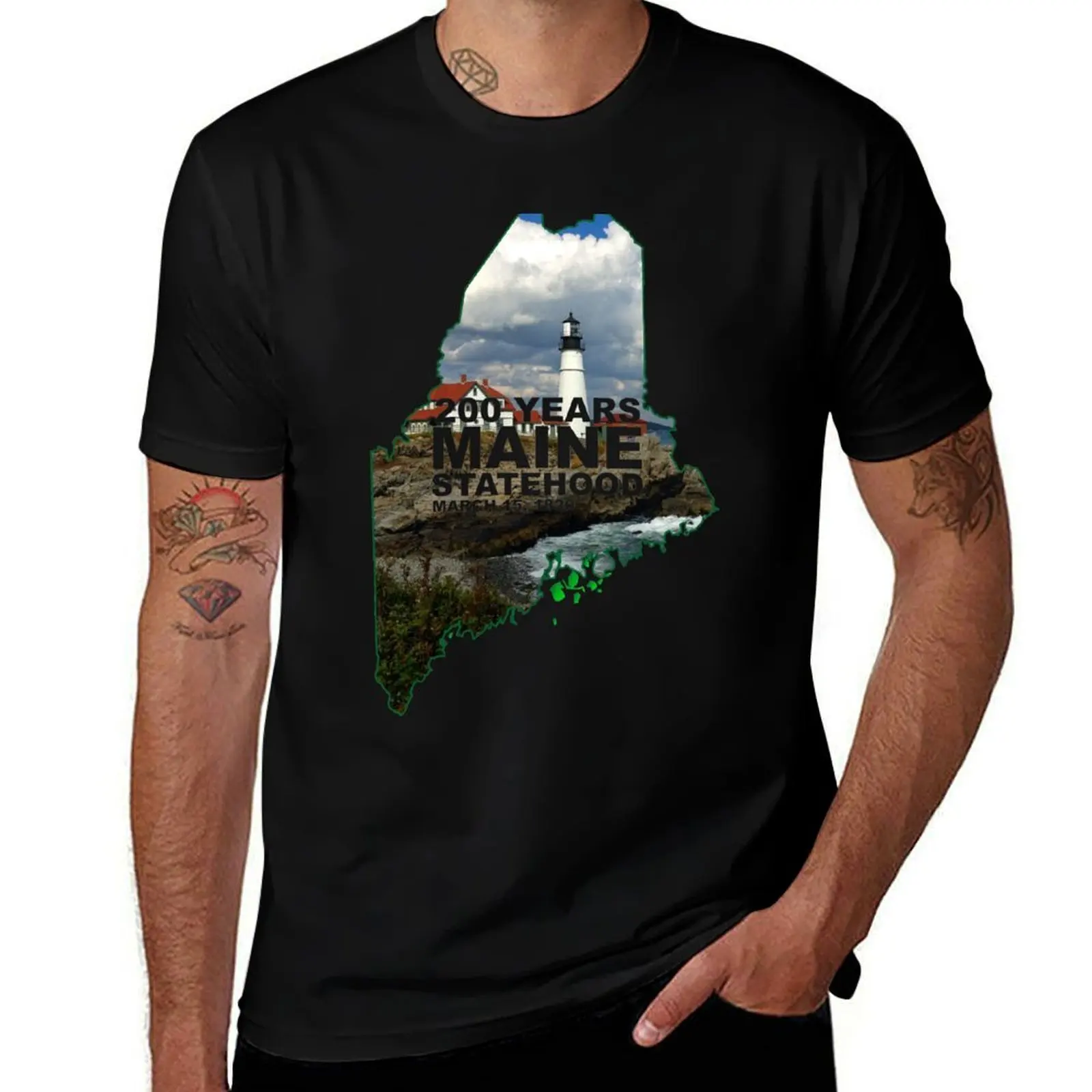 Maine's 200th Birthday with Lighthouse T-Shirt Casual Daily Graphic Tee T-Shirt