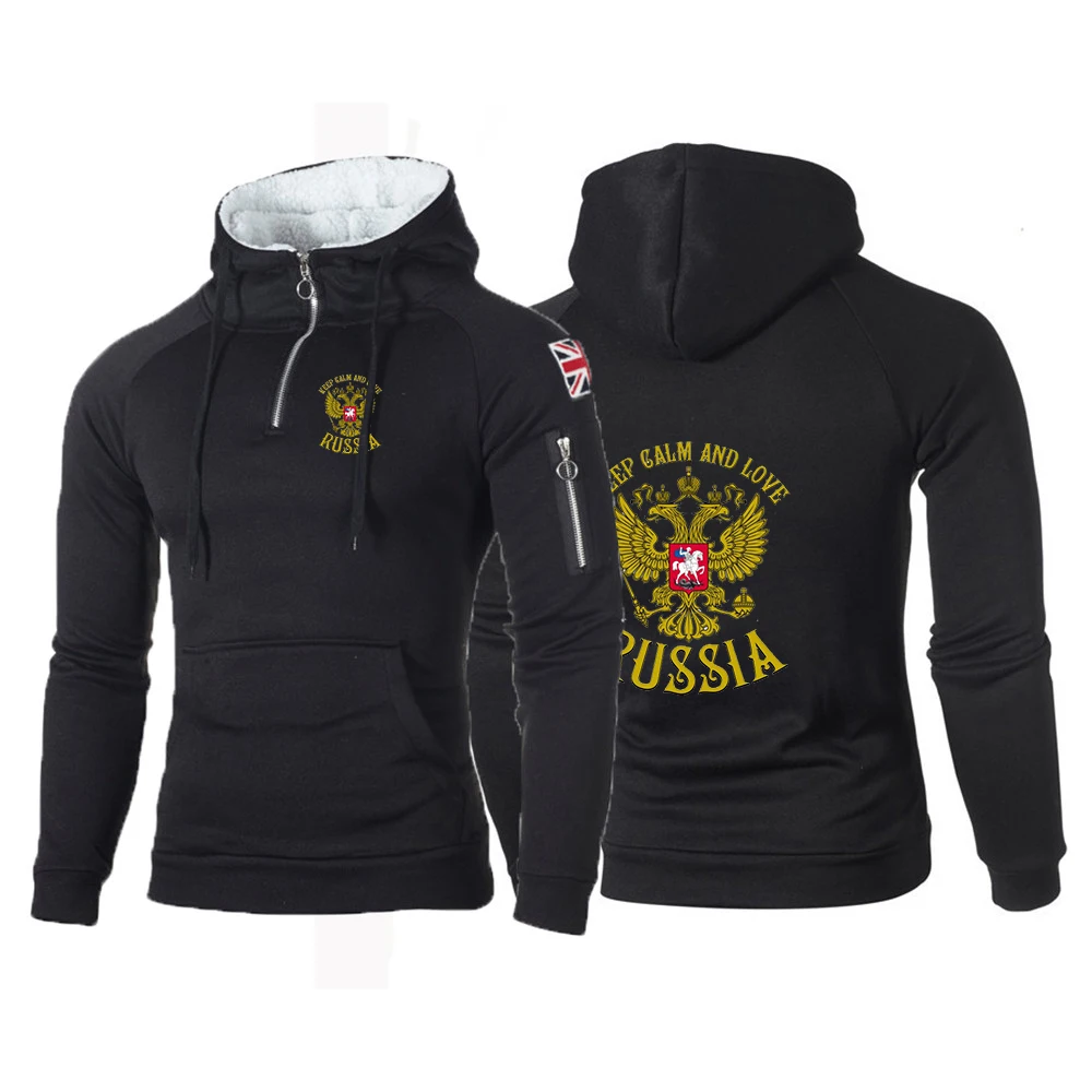 

Russia Badge Gold Eagle Printed Men Sweatshirts Fashion Zipper Long Sleeve Male Casual Hoody Outwear Streetwear Solid Pullover