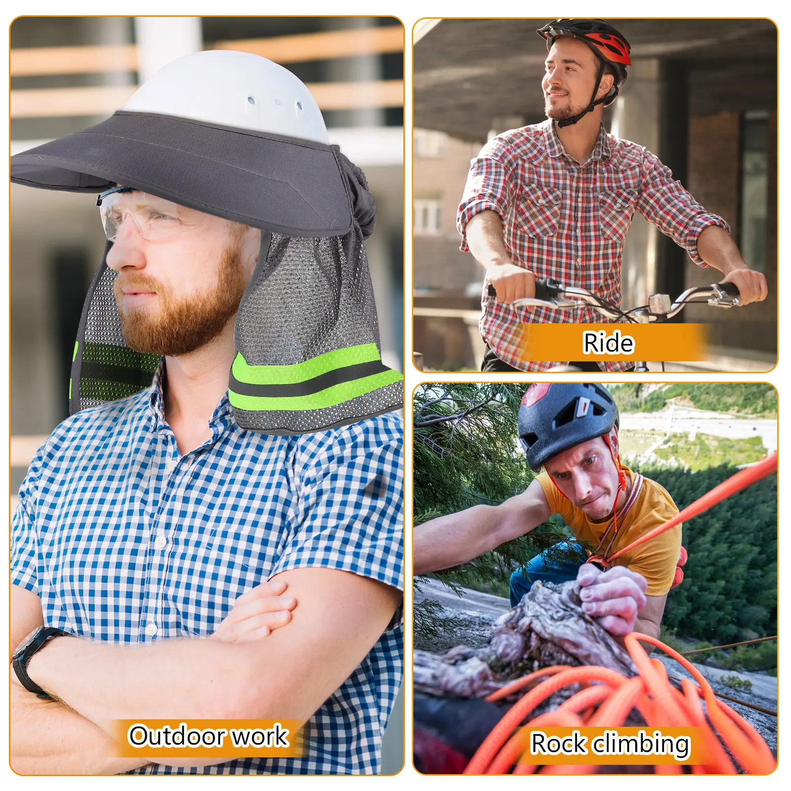 Hard Hat Sun Visor Full Brim Mesh Neck Shade Lightweight Portable Sun Protection for Construction Safety Outdoor Use