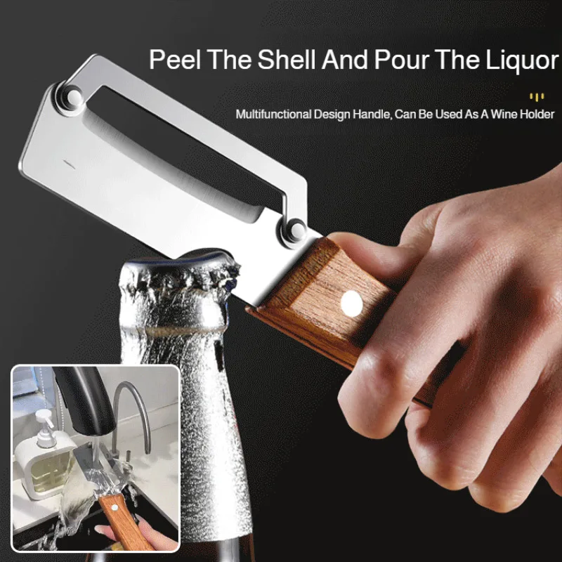 Multi-functional Stainless Steel Peeler 2-in-1 Vegetable & Fruit Slicer Peel with Wooden Handle and Bottle Opener Kitchen Tool