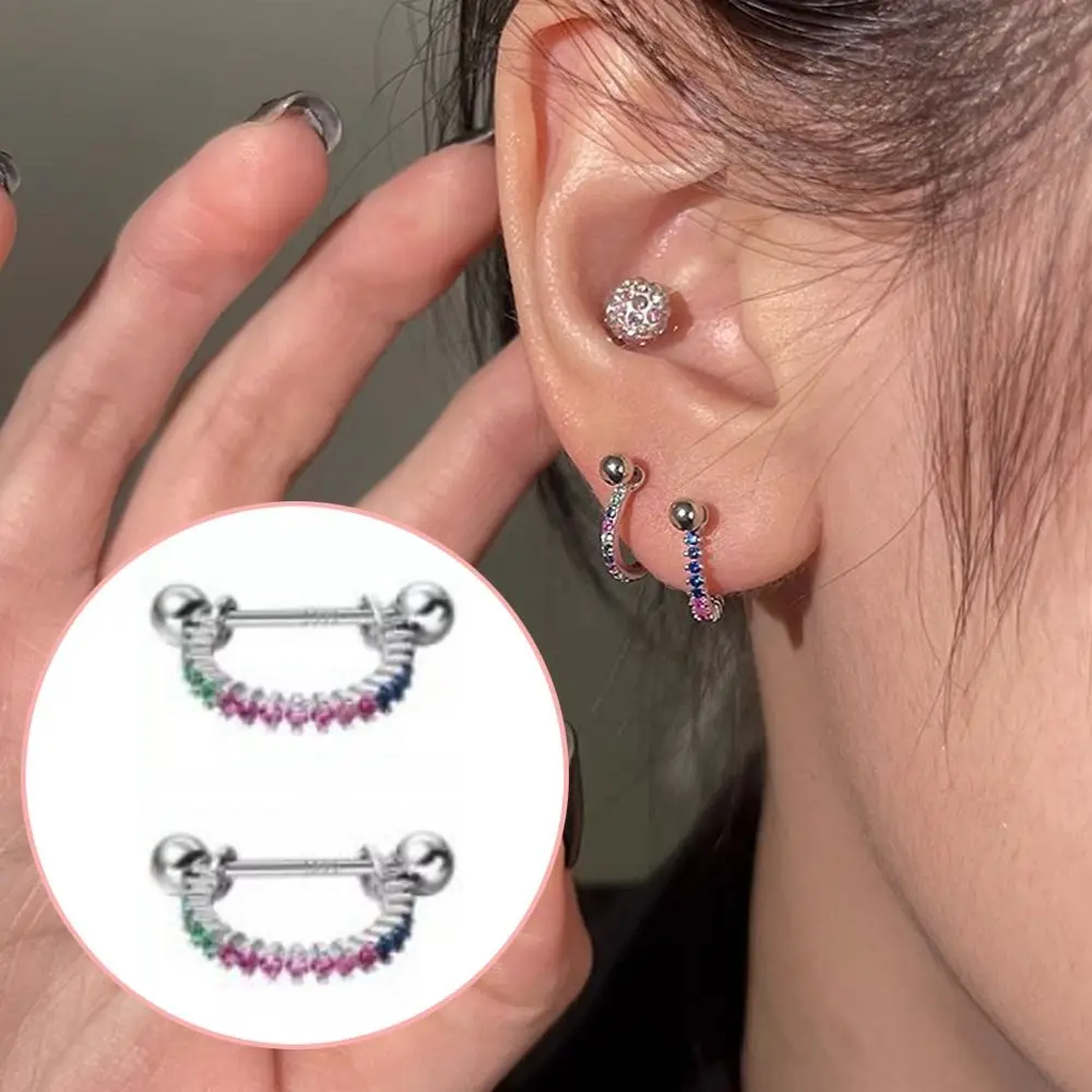 Jewelry Accessories CZ Earrings Piercing Jewelry Silver Color Cartilage Helix Screw Back Earrings Party Daily Wear