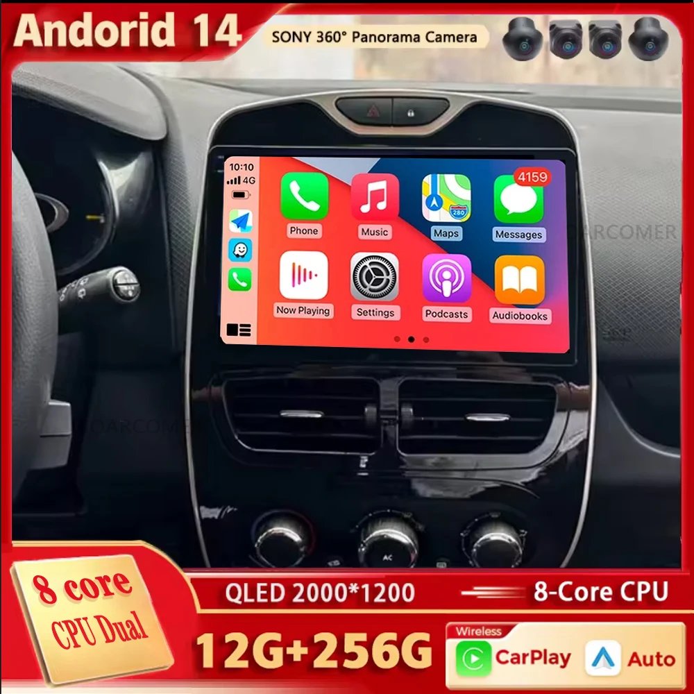 For Renault Clio 4 BH98 KH98 2012 -2016 Android 14 2K QLED Android Car Radio Multimedia Video Player GPS AI Voice CarPlay Stereo