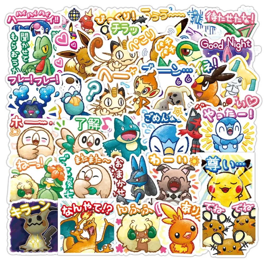 40pcs Pokemon Pikachu Stickers Cute Cartoon Japanese Cartoon Waterproof Stickers