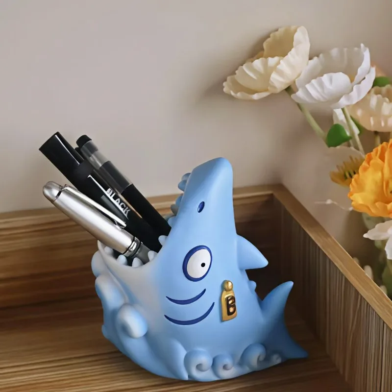 

Держатель для ручек с изображением акулы, украшение из смолы-милый дизайн для хранения звездного неба, настольный органайзер для ручек, канцелярских принадлежностей