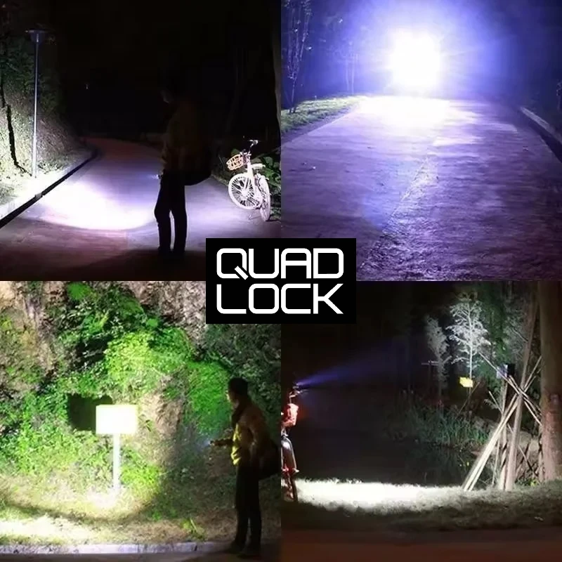 QUAD LOCK Flashlight Usb Rechargeable Waterproof Bicycle Front Light Lamp 3led Searchlight Night Riding Bright   flash light