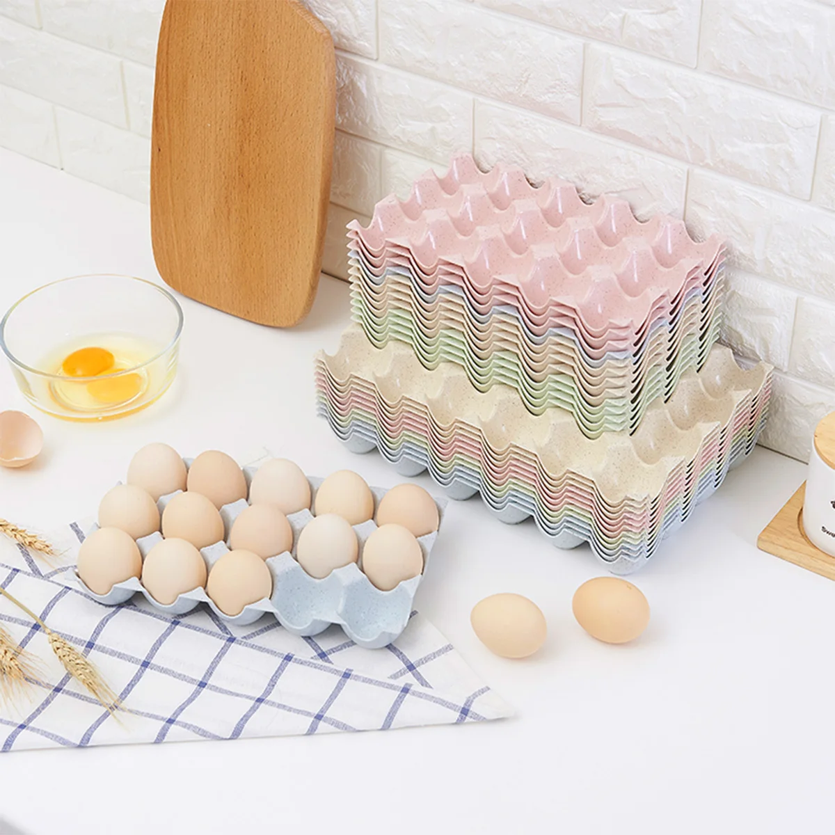 

Holder Organizer Stacked Storage Box Durable Wheat Straw Breakage-Proof Refrigerator Egg Container Kitchen Space-Saving Egg