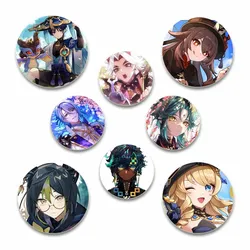 58mm Anime Genshin Impact Brooch Cartoon Figures Zhongli Diona Lisa HuTao Venti Badge Snap-in Pins for Backpack Accessories Gift