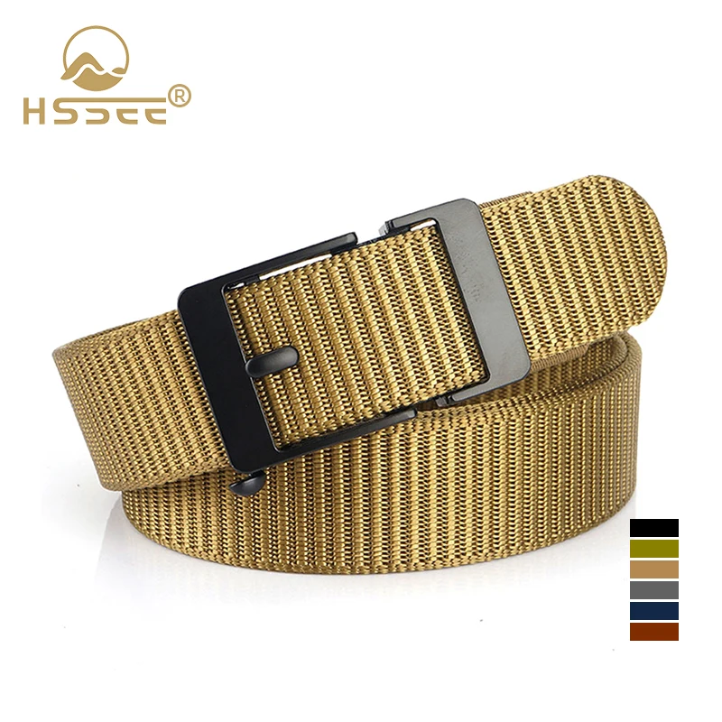 

HSSEE 110cm/120cm Casual Belt for Men Zinc Alloy Automatic Buckle Military Tactical Belt Thick Nylon Work Belt Male Waistband