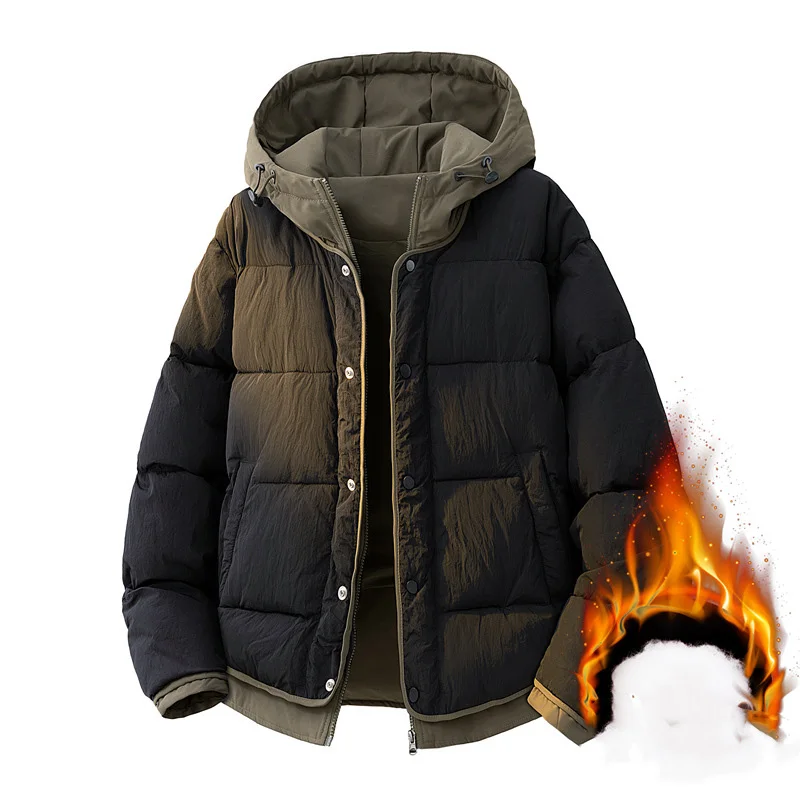 Winter Man Coat New Fashion Contrast Color Hooded Zipper Men Outerwear Thicken Cold-proof Long Sleeve Casual Male Down Jacket