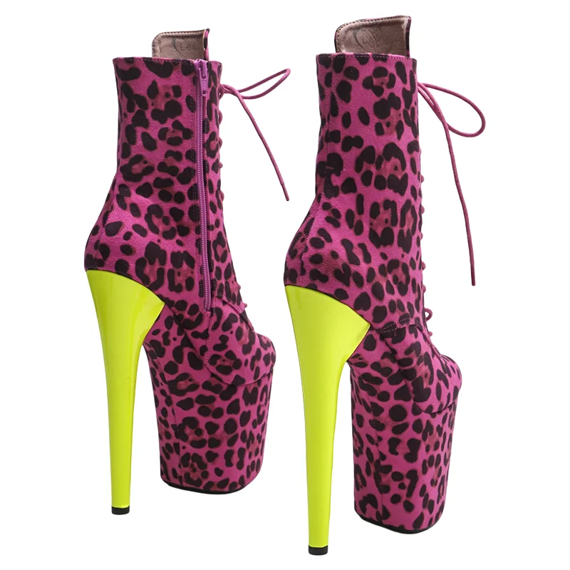Leecabe 20cm/8 polegadas leopardo impressão superior sapatos de moda salto alto plataforma stripper botas de dança pólo