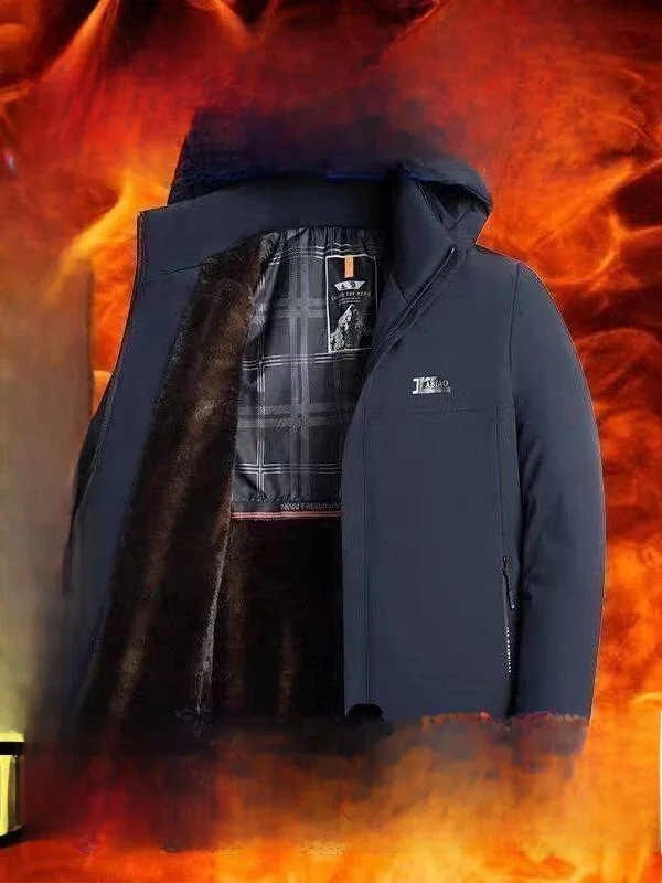 

Middle-Aged Dad Winter Jaet Thiened down Cotton Parka Coat Youthful Energy Sle Long Sve Hooded Mid-Length Zipper Clo...