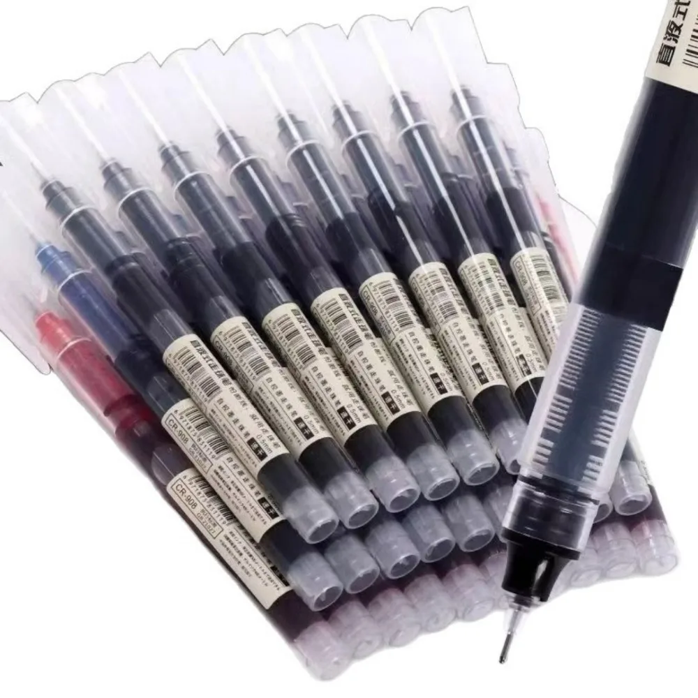 Bolígrafo de Gel líquido recto de 12 piezas, bolígrafo Neutral de secado rápido de tinta continua de gran capacidad de 0,5mm para escritura de papelería de oficina escolar