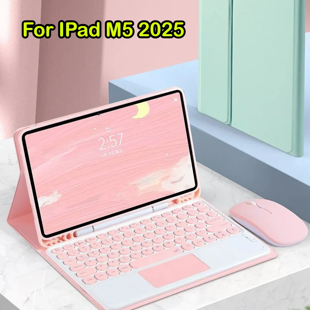 

2025 NEW Magnetic Bluetooth Keyboard Case for IPad Pro 11 M5 Case PU Leather Round Button TPU Shockproof Protective Smart Cover