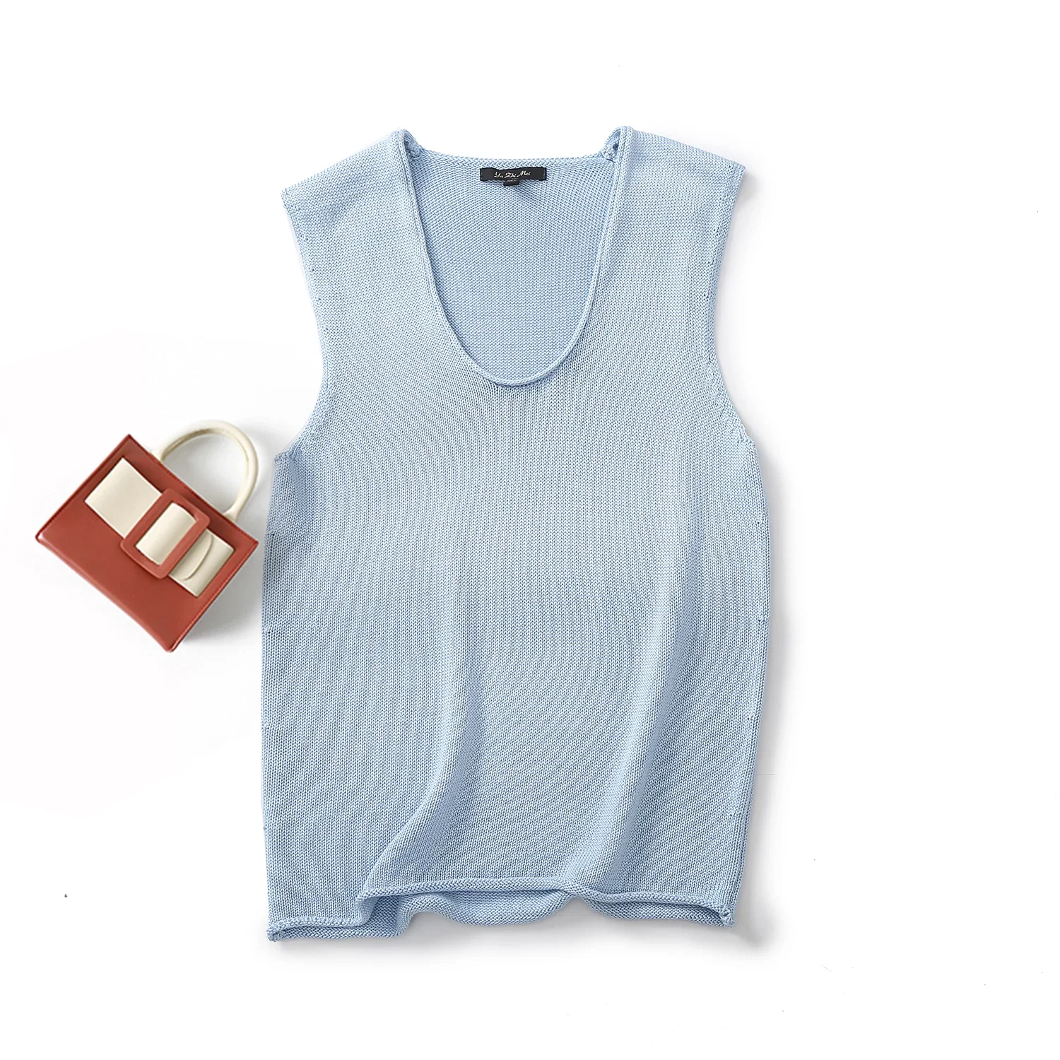 

Ethereal 2024 massdutt winter new style of Solid color casual simple U-neck knit vest sleeveless T-shirt top