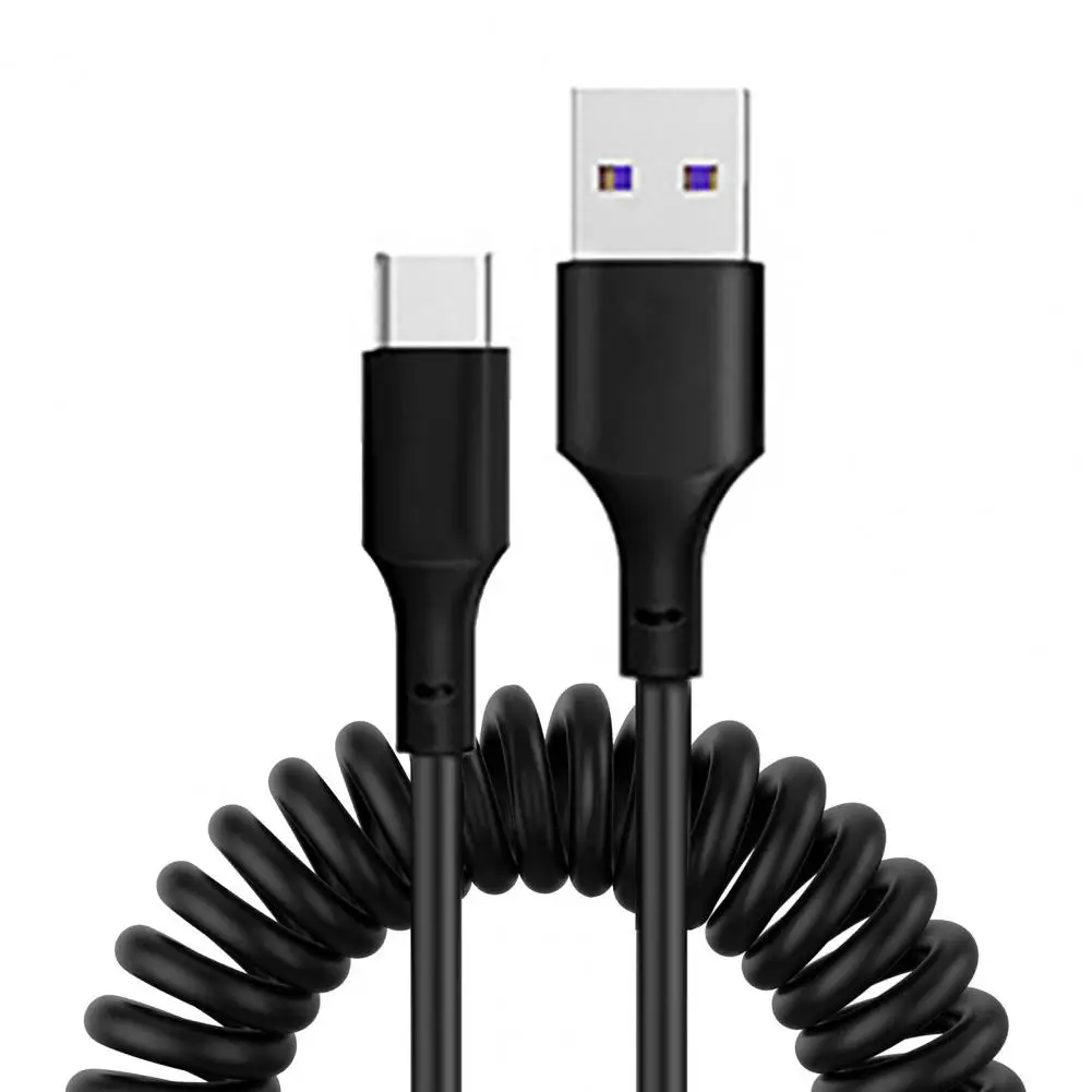Car Charging Cable for Galaxy Usb to Usb-c Coiled Cable Retractable Car Charger Cord 5a Fast Charging Data Transfer for Iphone