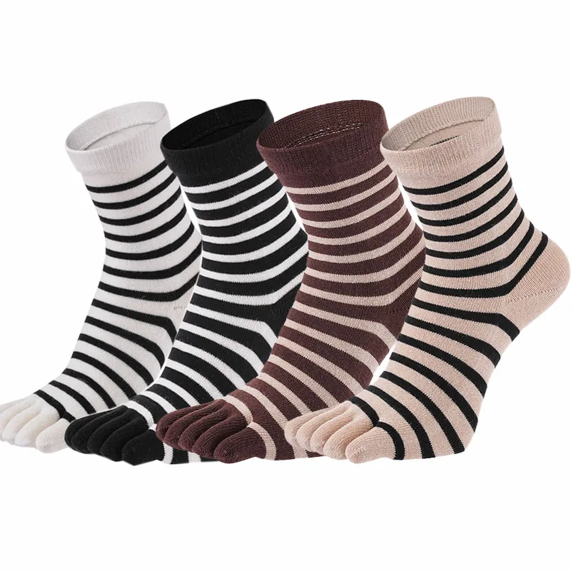 2025 New 5 Fingers Socks for Women Ladies Girls Cotton Sweat Absorbing Warm Sock Harajuku Fashion Striped Crew Socks with Toes