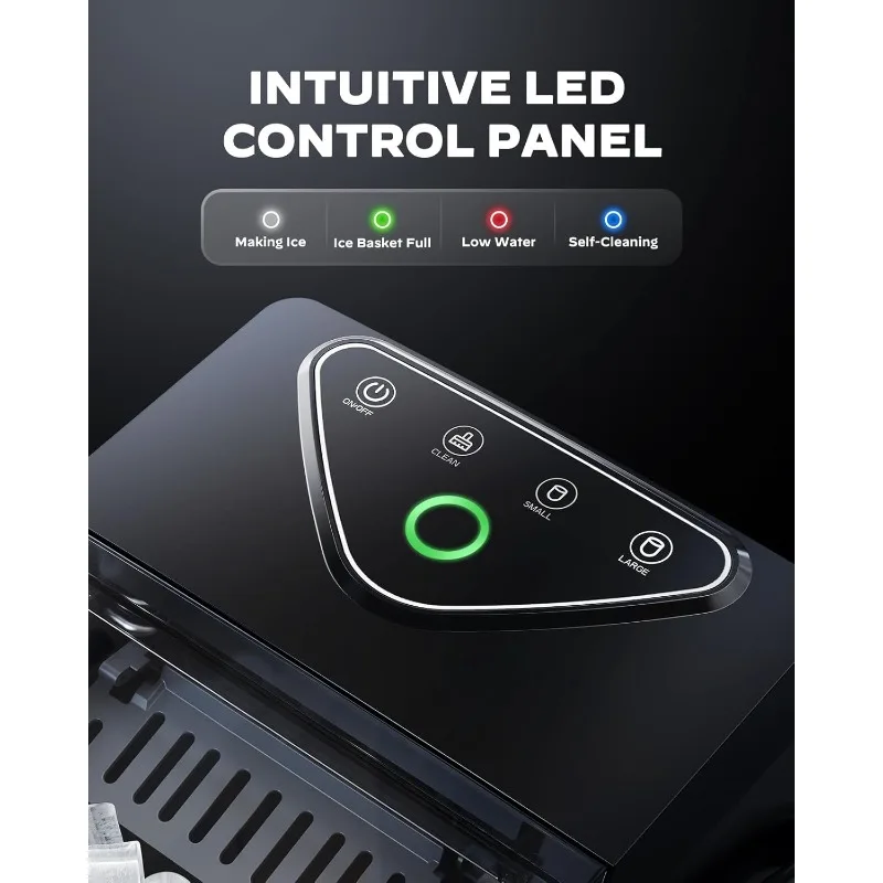 Macchina per il ghiaccio da banco Silonn, 9 cubetti in 6 minuti, cestino per il ghiaccio da 2,5 litri, macchina per il ghiaccio autopulente con controllo touch a LED, 2 dimensioni di proiettili