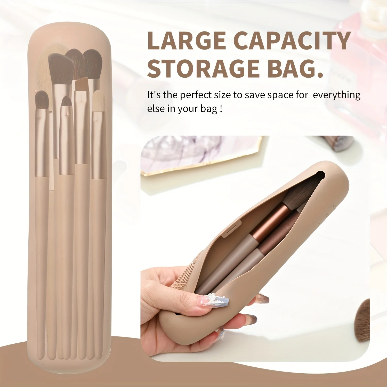 1pcsTravel Makeup Brush Holder,Silicon Trendy and Portable Cosmetic Face Brushes Holder,Soft and Sleek Makeup Tools Organizer